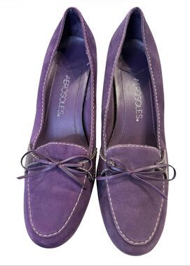 Aerosoles Plum Tree Purple Suede Moccasin Heeled Loafers Sz. 8 Comfort